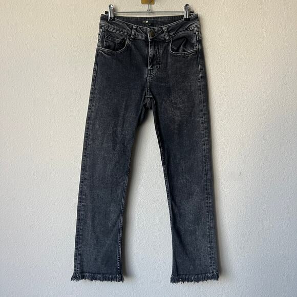 Maje Panako Frayed Hem High Rise Slim Leg Jeans in Black Size FR 36 - Picture 2 of 6